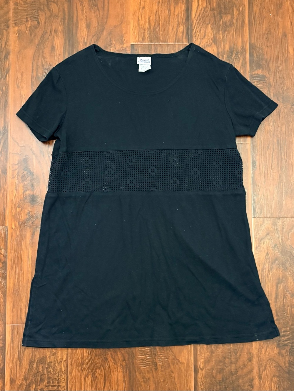 Beach Cabana Black Crochet Waist Tunic Top Women’s Large Short Sleeve